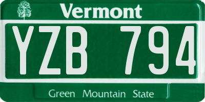 VT license plate YZB794