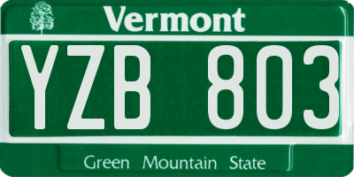 VT license plate YZB803