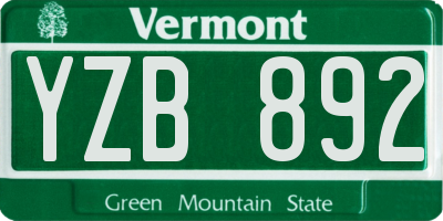 VT license plate YZB892