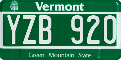 VT license plate YZB920