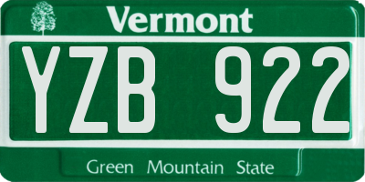 VT license plate YZB922
