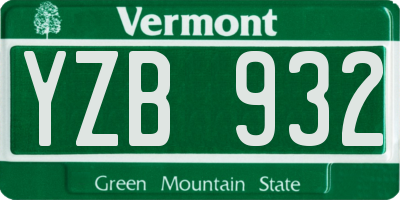 VT license plate YZB932