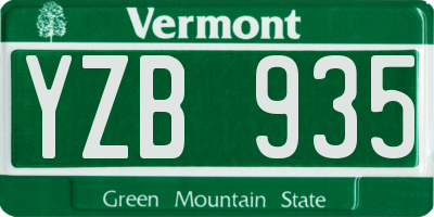 VT license plate YZB935