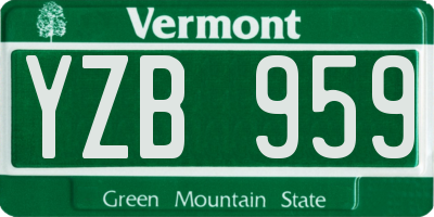 VT license plate YZB959
