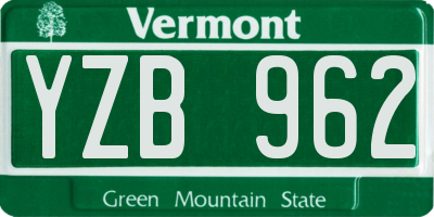 VT license plate YZB962
