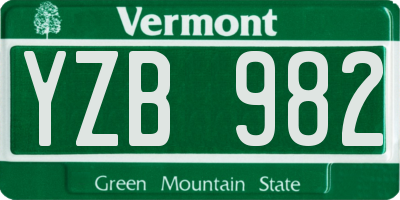 VT license plate YZB982