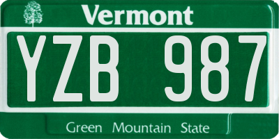 VT license plate YZB987