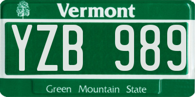 VT license plate YZB989
