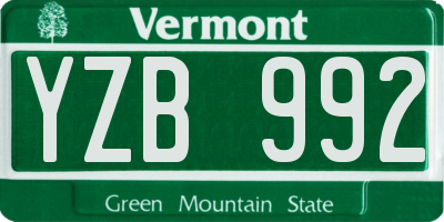 VT license plate YZB992