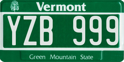 VT license plate YZB999