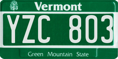 VT license plate YZC803