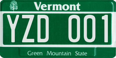 VT license plate YZD001