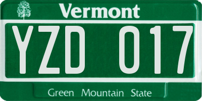 VT license plate YZD017
