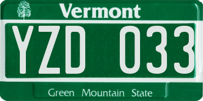 VT license plate YZD033