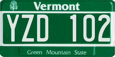 VT license plate YZD102