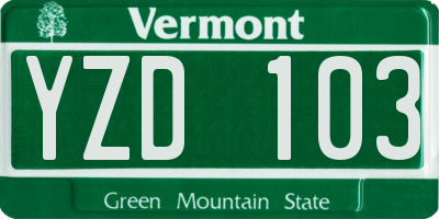 VT license plate YZD103