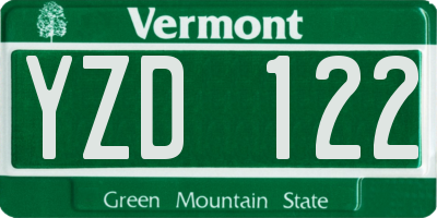 VT license plate YZD122