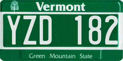 VT license plate YZD182