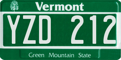 VT license plate YZD212