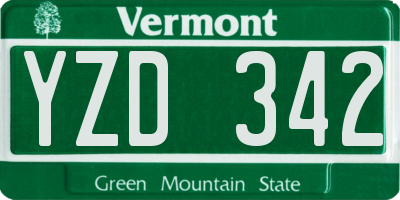 VT license plate YZD342