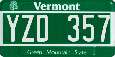 VT license plate YZD357