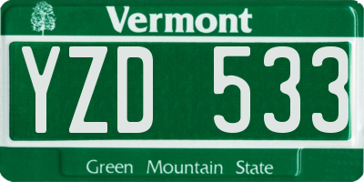 VT license plate YZD533