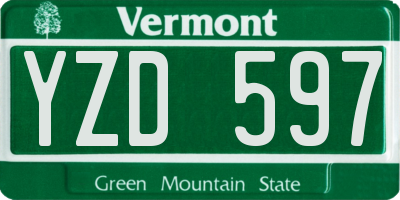 VT license plate YZD597