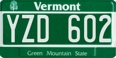 VT license plate YZD602