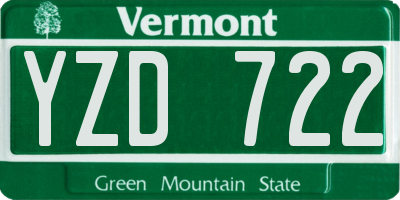 VT license plate YZD722