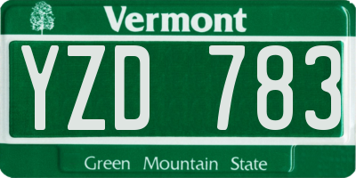 VT license plate YZD783