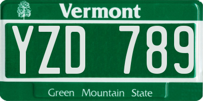 VT license plate YZD789