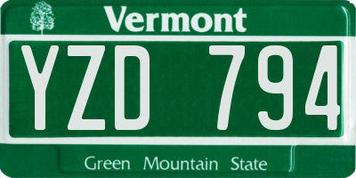 VT license plate YZD794