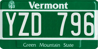 VT license plate YZD796