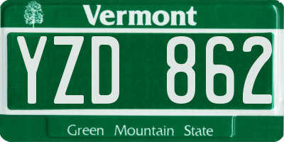 VT license plate YZD862
