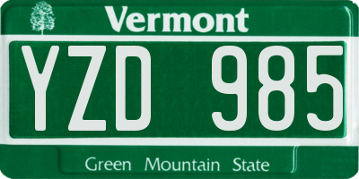 VT license plate YZD985