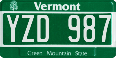 VT license plate YZD987