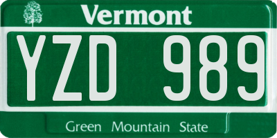 VT license plate YZD989