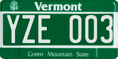 VT license plate YZE003
