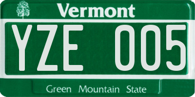 VT license plate YZE005