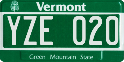 VT license plate YZE020