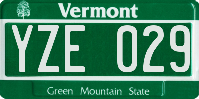 VT license plate YZE029