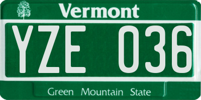 VT license plate YZE036