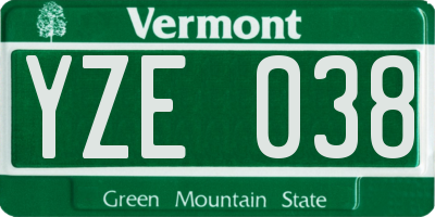 VT license plate YZE038