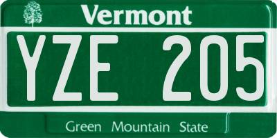 VT license plate YZE205