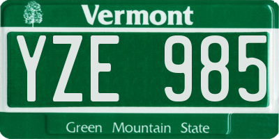 VT license plate YZE985