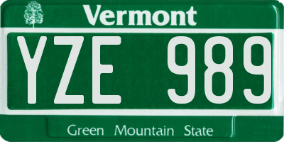 VT license plate YZE989