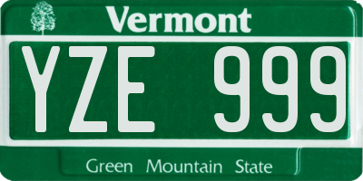 VT license plate YZE999