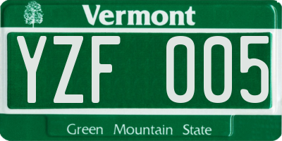 VT license plate YZF005