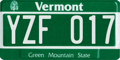 VT license plate YZF017