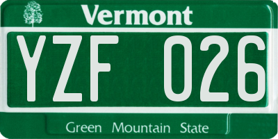 VT license plate YZF026